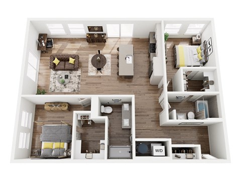 Floor plan for 2 beds, 2 baths, 1275 sqft